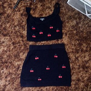 Wild Fable Black Skirt with Cherry Design